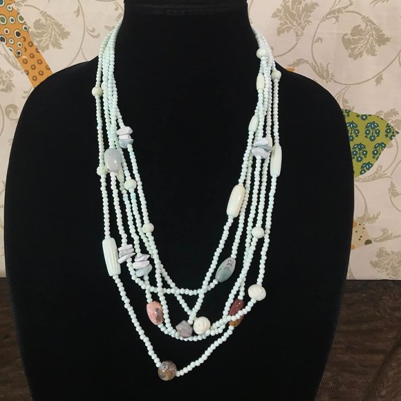 2 Necklace Lot Dyed Bone Agate Stone Boho Bohemian Multi Strand Necklaces India - Picture 3 of 10